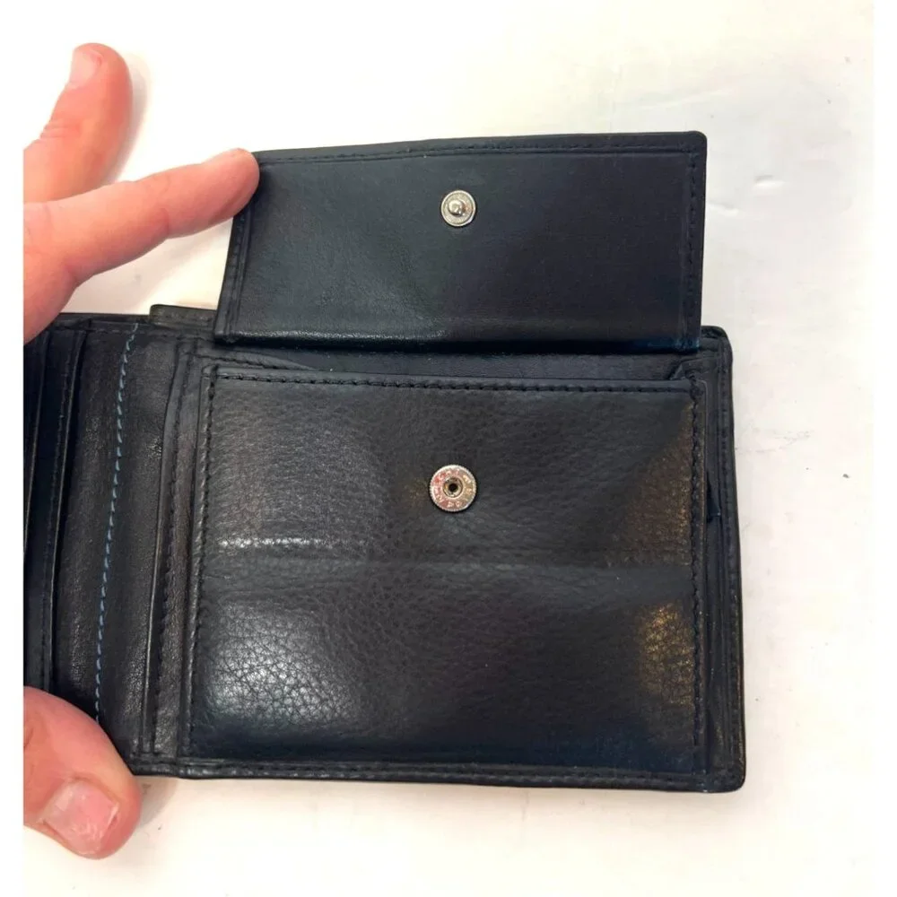 RV Roncato Black Leather Wallet With Coin Pocket & 4 Card Slots Mens Slim Design